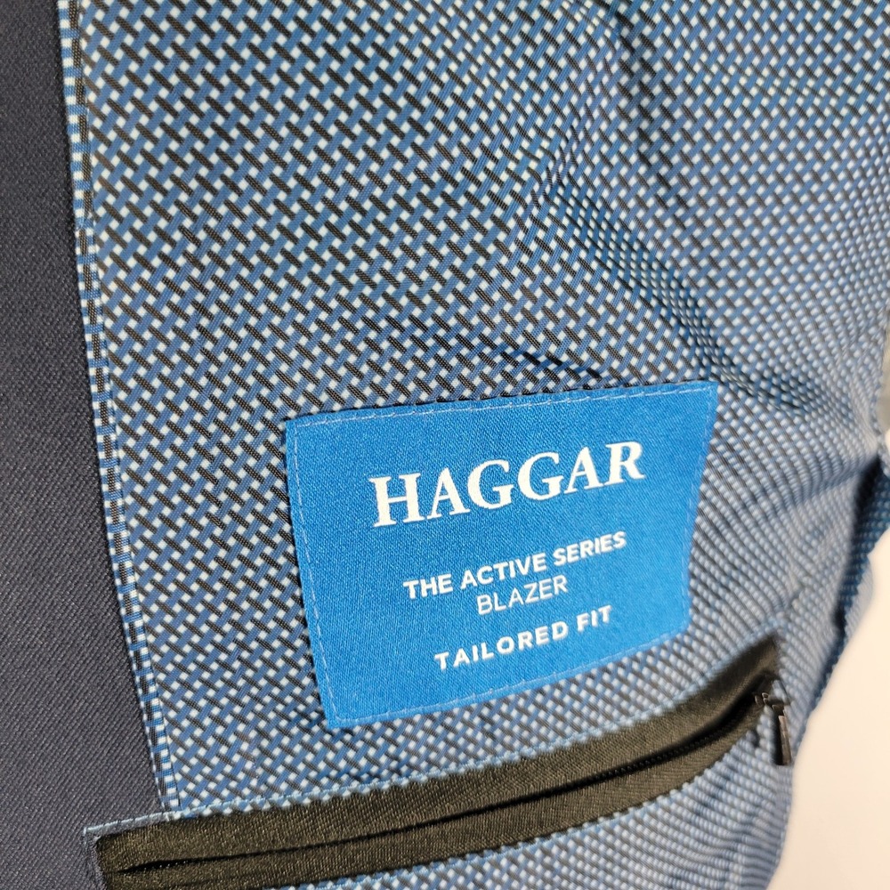 Haggar Men's Active Series Blazer Navy Blue Polyester Two Button 38R Tailored - Picture 14 of 16